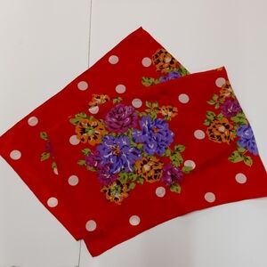 ECHO Silk Vintage Scarf Red White Polka Dot Floral